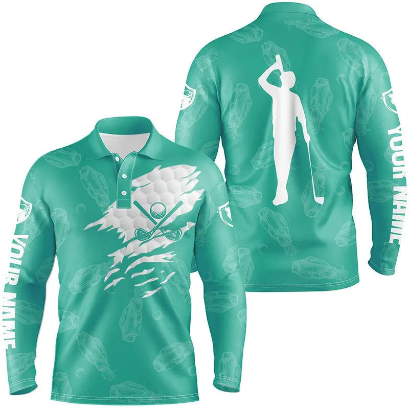 Mens Multicolor Pattern Golf Long Sleeve Polo Shirt Custom Name Golf Clubs Pattern Shirt