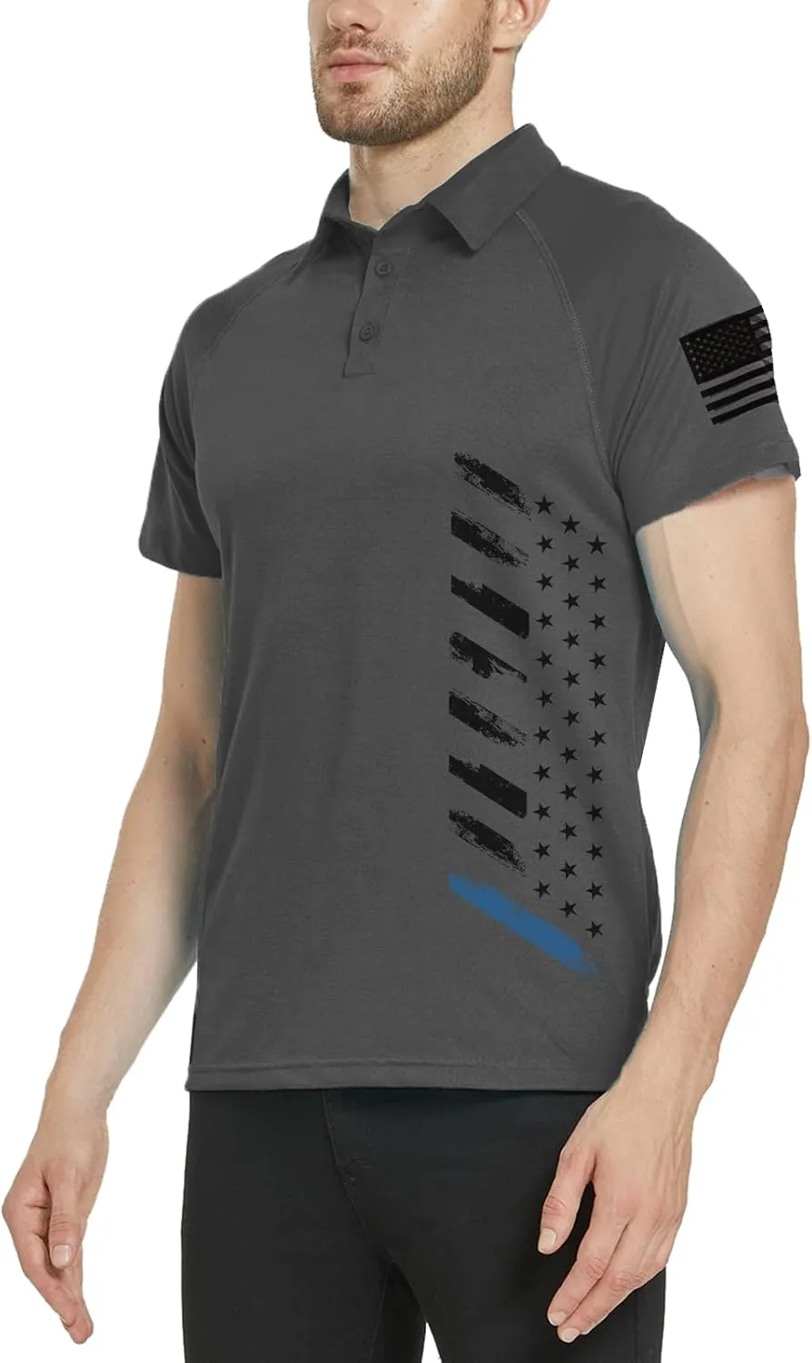 Men's Polo Shirt Short Sleeve Quick Dry American Flag Print Graphic Split Color Golf Shirt for Sport