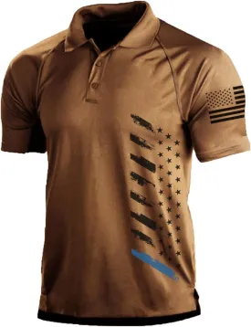 Men's Polo Shirt Short Sleeve Quick Dry American Flag Print Graphic Split Color Golf Shirt for Sport