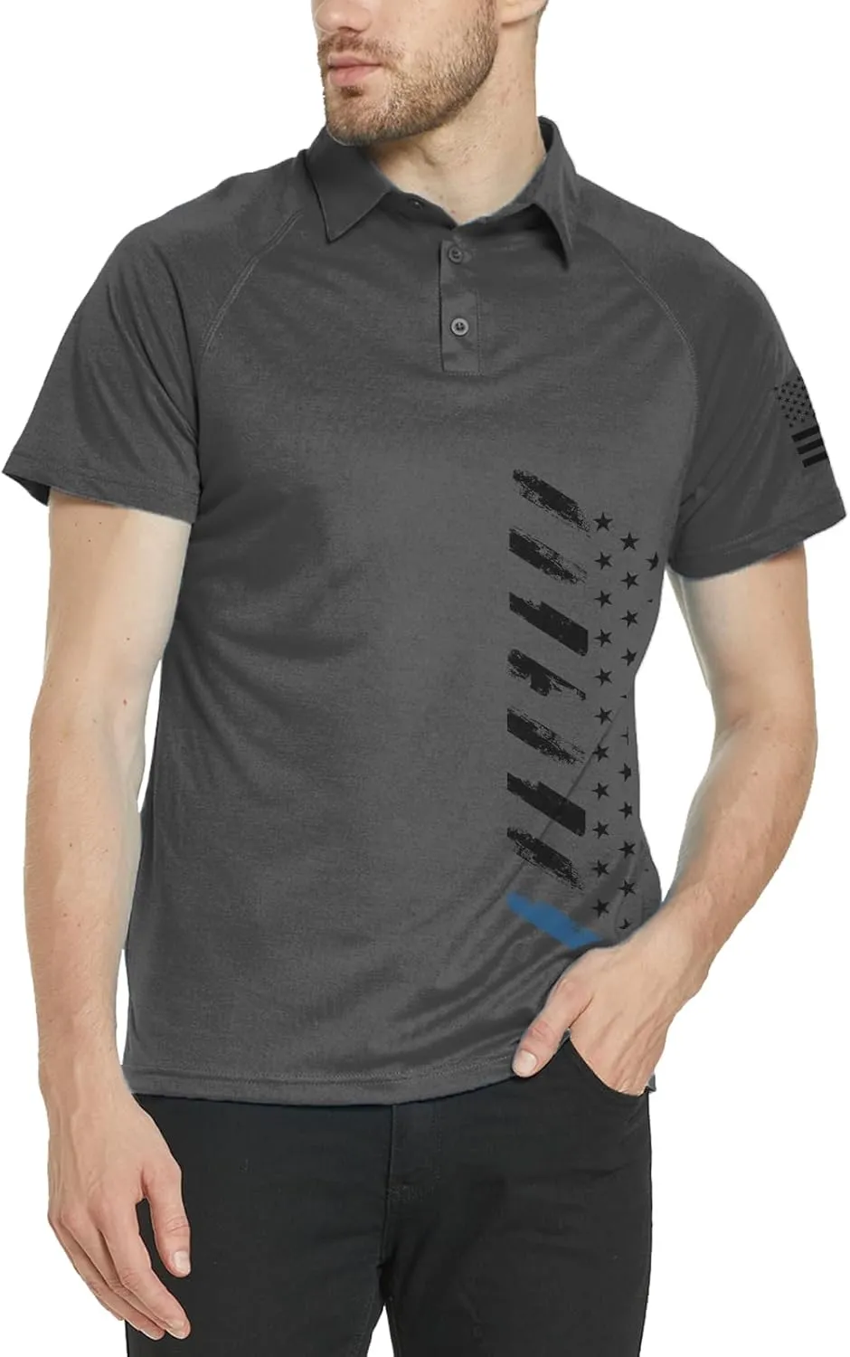 Men's Polo Shirt Short Sleeve Quick Dry American Flag Print Graphic Split Color Golf Shirt for Sport
