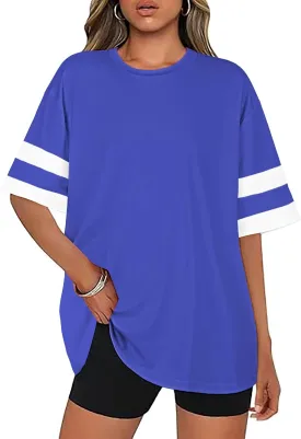 Oversized Tshirts for Women Summer Round Neck Striped Loose Tee Tops