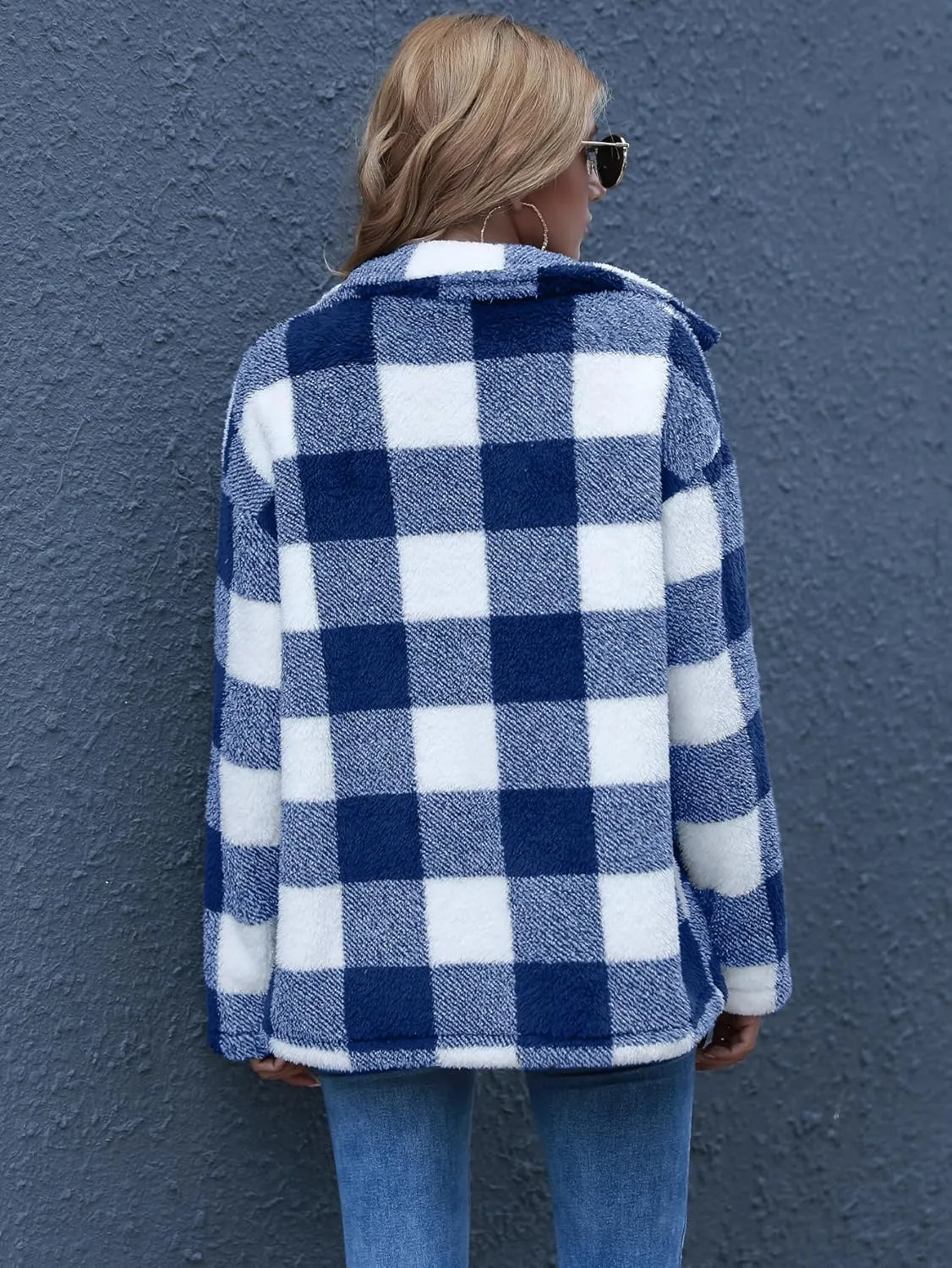 QUCH Sherpa Jacket Women Fuzzy Fleece Winter Coats for Women Shackets for Women 2024 Fashion Casual Warm Gingham Teddy Coat