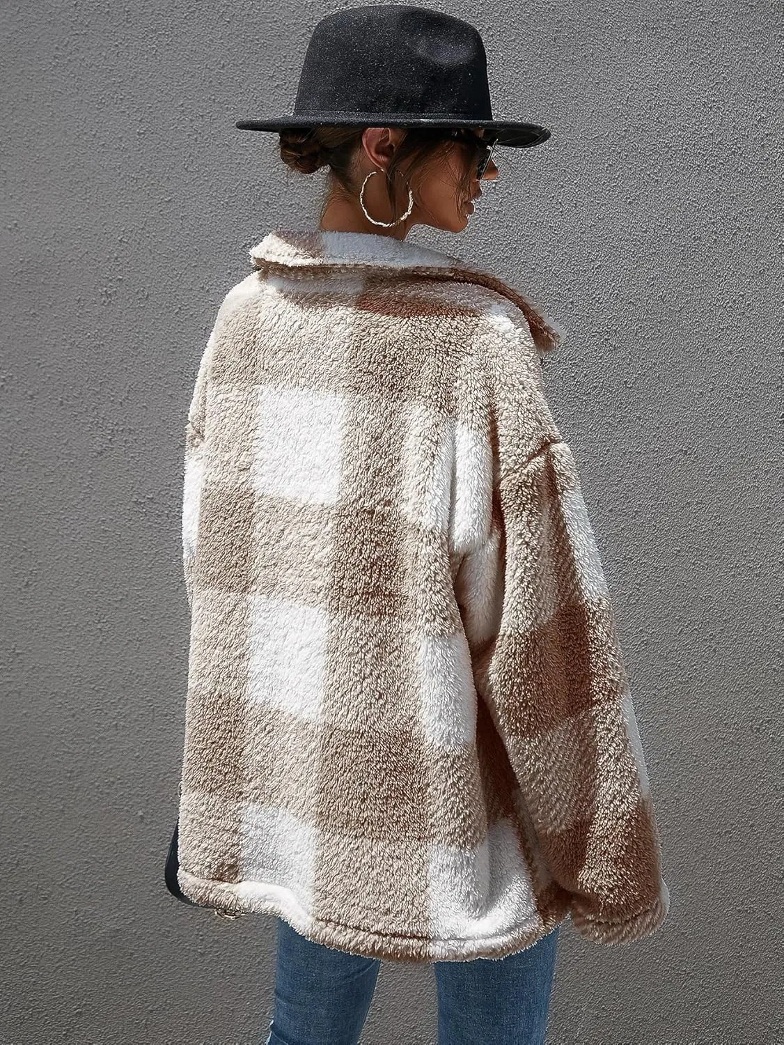 QUCH Sherpa Jacket Women Fuzzy Fleece Winter Coats for Women Shackets for Women 2024 Fashion Casual Warm Gingham Teddy Coat