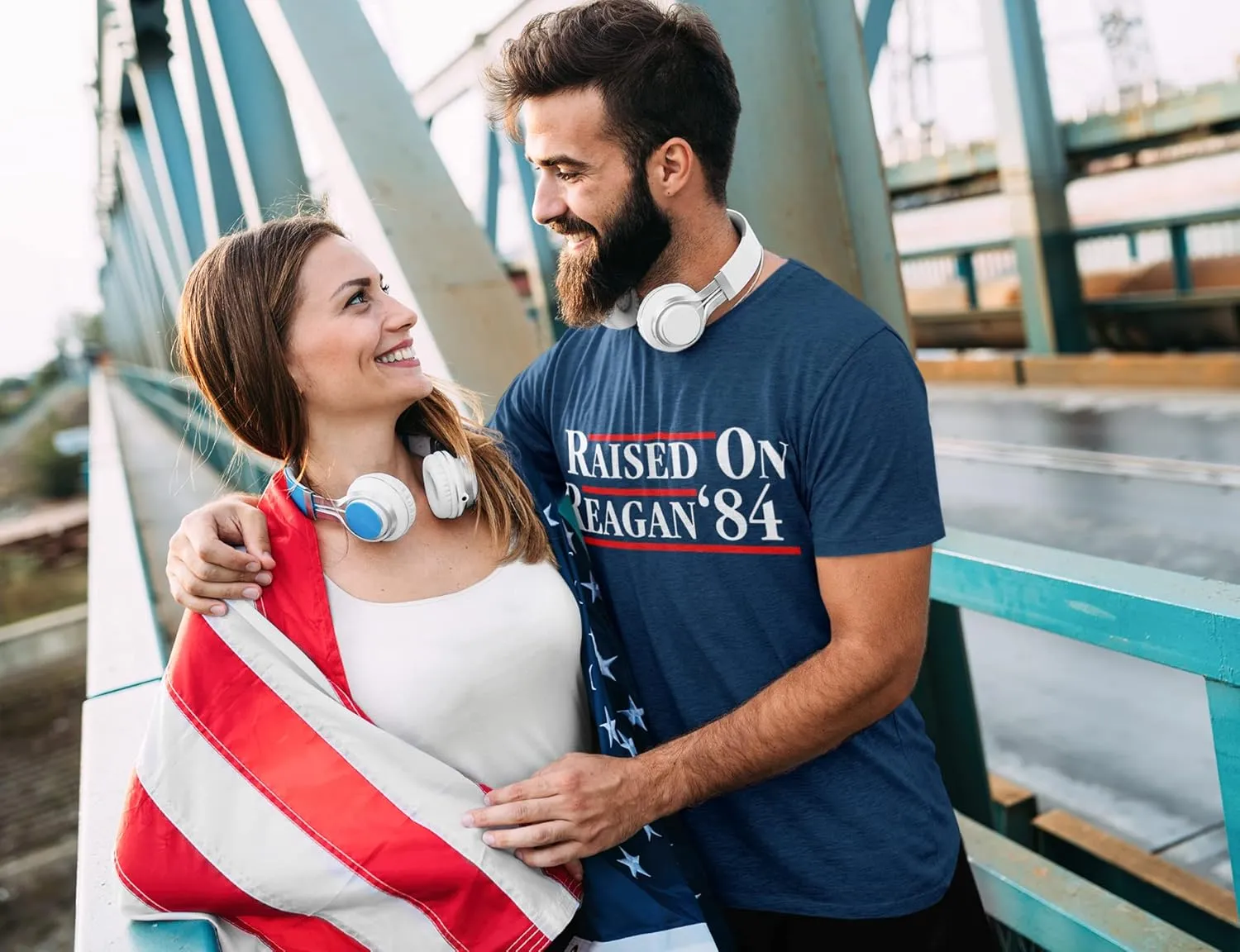 Redeemed Cross Nails Mens Christian American Flag Sleeve T-Shirt Graphic Tee