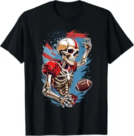 Skeleton Playing American Football Abstract Graphic T-Shirt