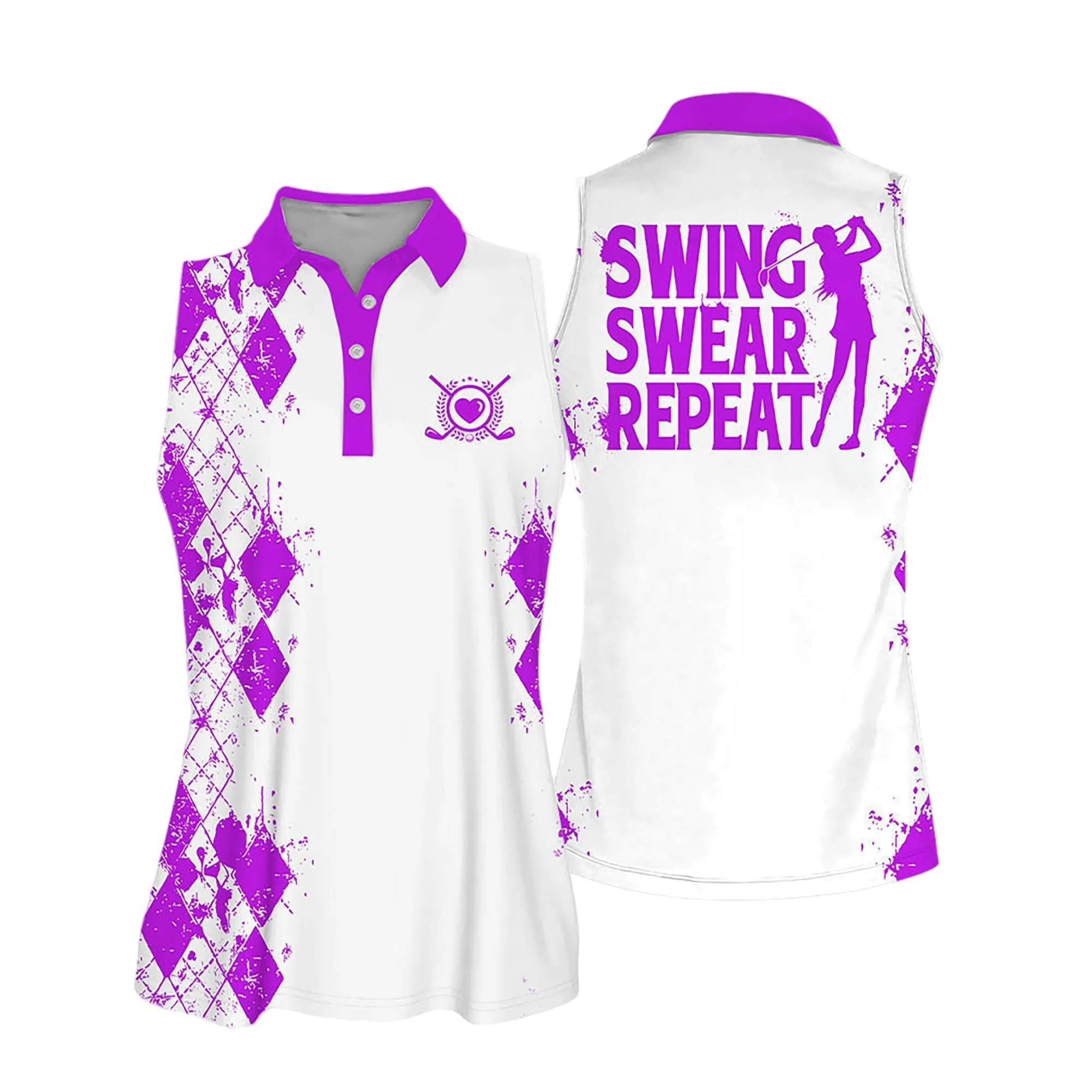 Sleeveless Women Polo Shirt For Ladies Swing Swear Drink Repeat Shirt Love Golf Shirt