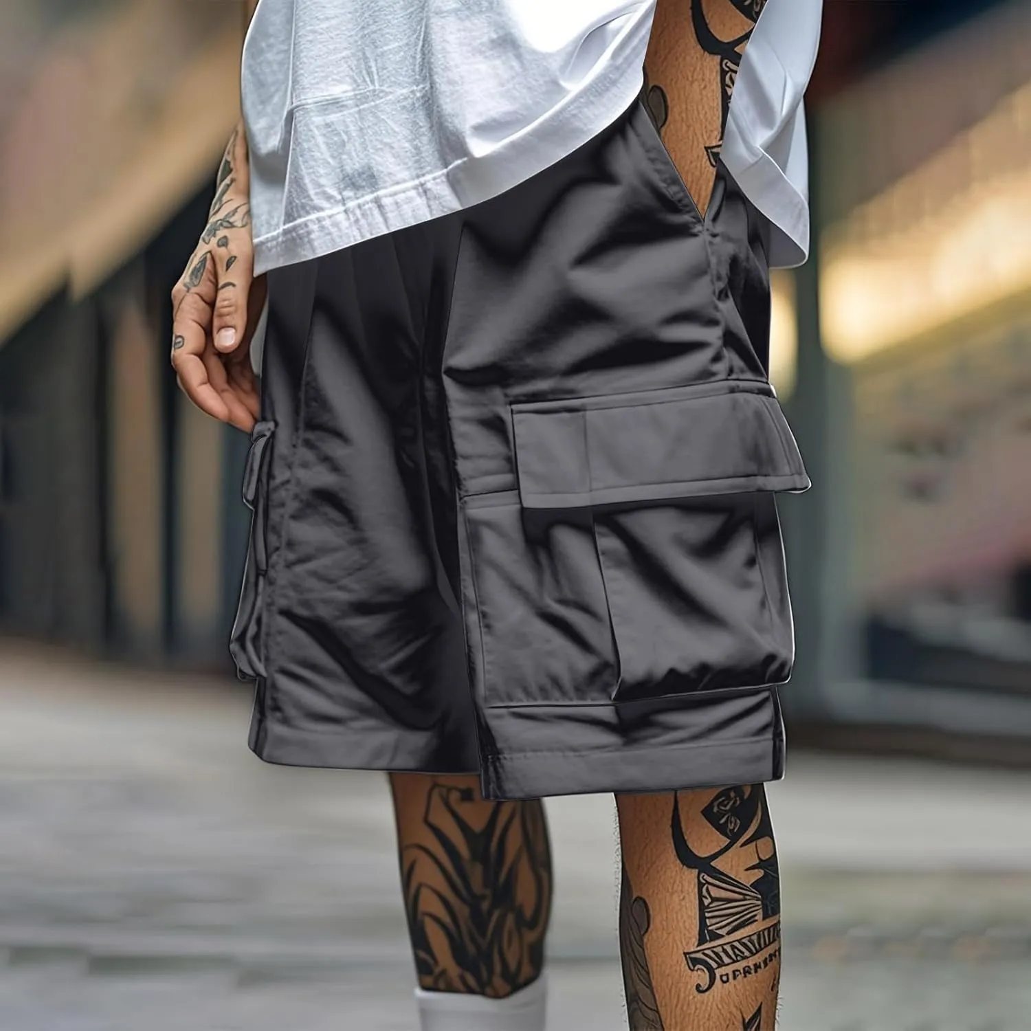 Summer Hiking Cargo Shorts for Men Casual Fashion Athletic Pants Loose Elastic Waist Beach Pants with Pockets