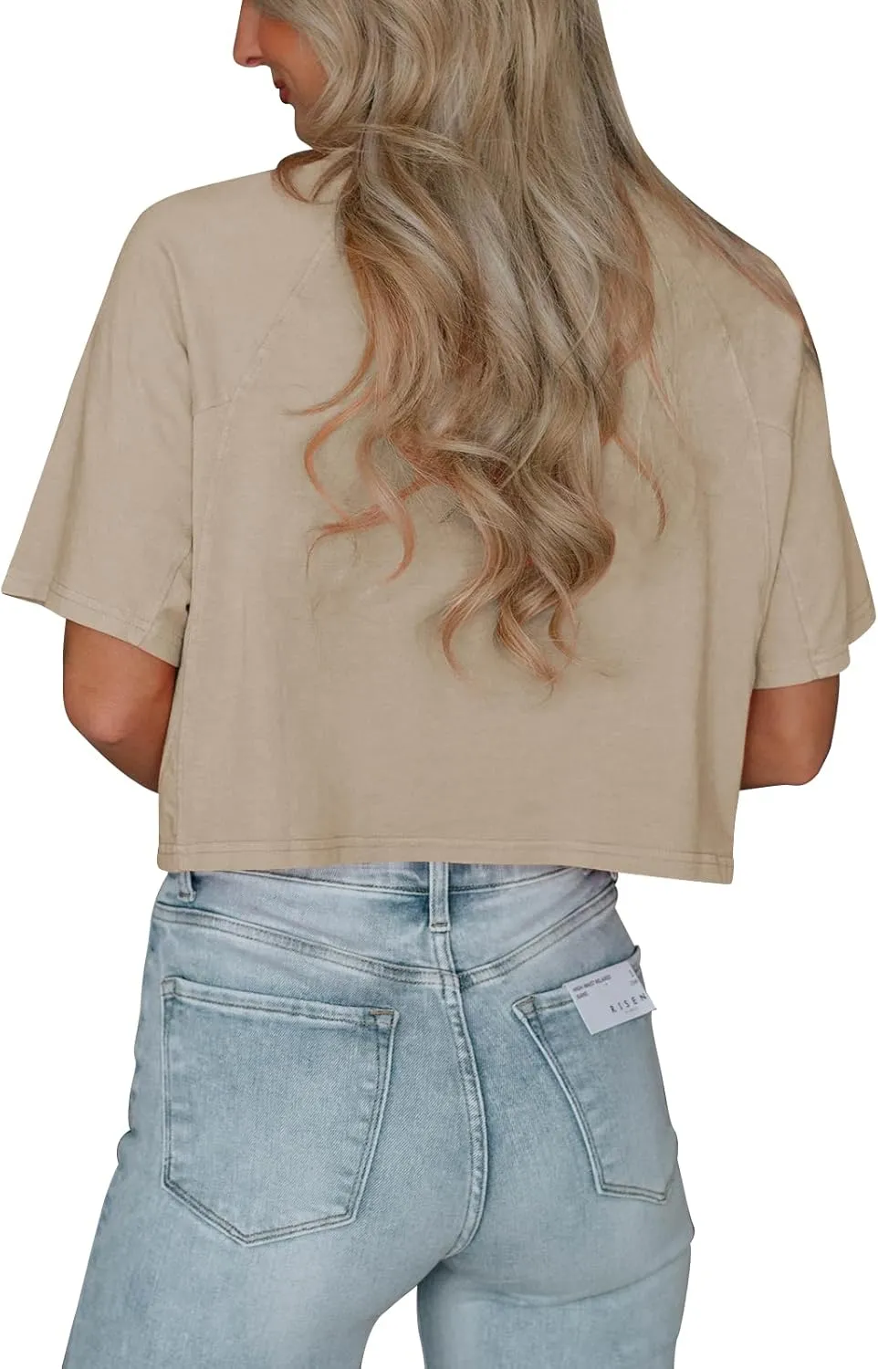 Tankaneo Womens Casual Half Sleeve Cropped T-Shirts Summer Crop Tops Solid Color Round Neck Basic Crop Tees