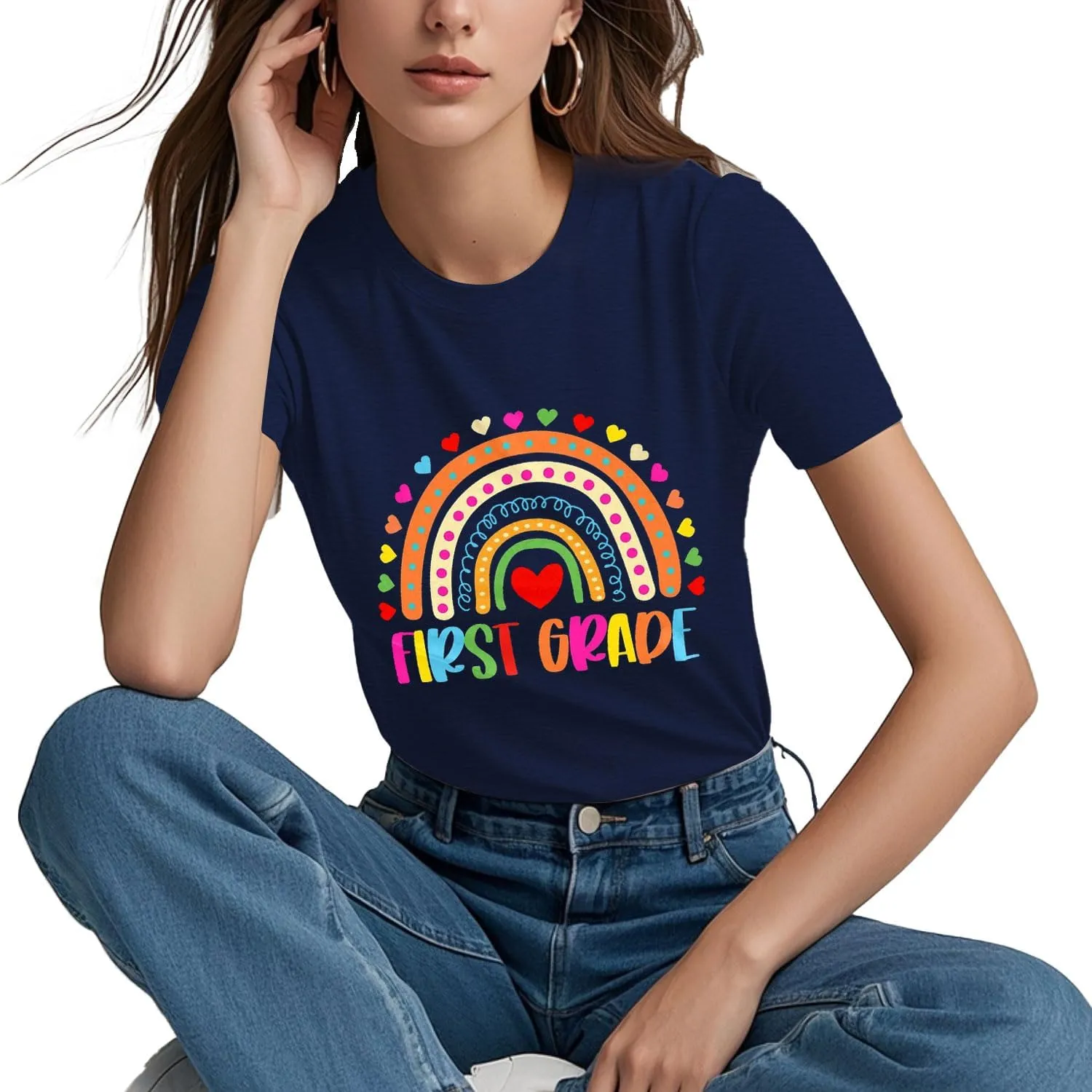 Teacher Shirts for Women Heart T-Shirt Women Teacher Appreciation Tee Teaching Support Tops