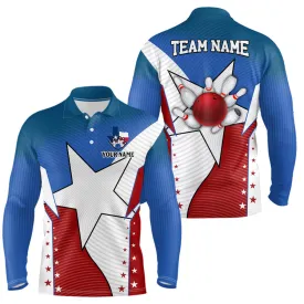 Texas Flag Retro Bowling Customized Name And Team Name Long Sleeve Polo Shirt, Texas Shirt