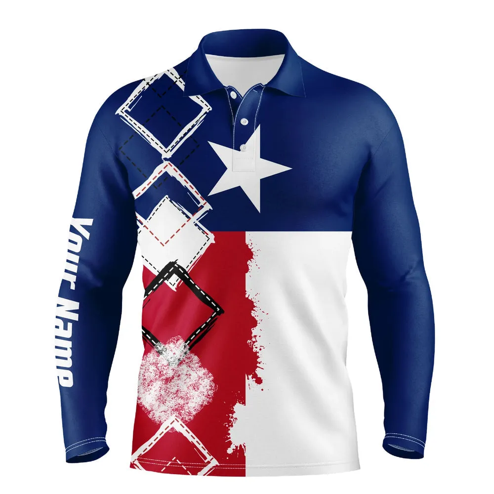 Texas Flag Retro Bowling Customized Name And Team Name Long Sleeve Polo Shirt, Texas Shirt