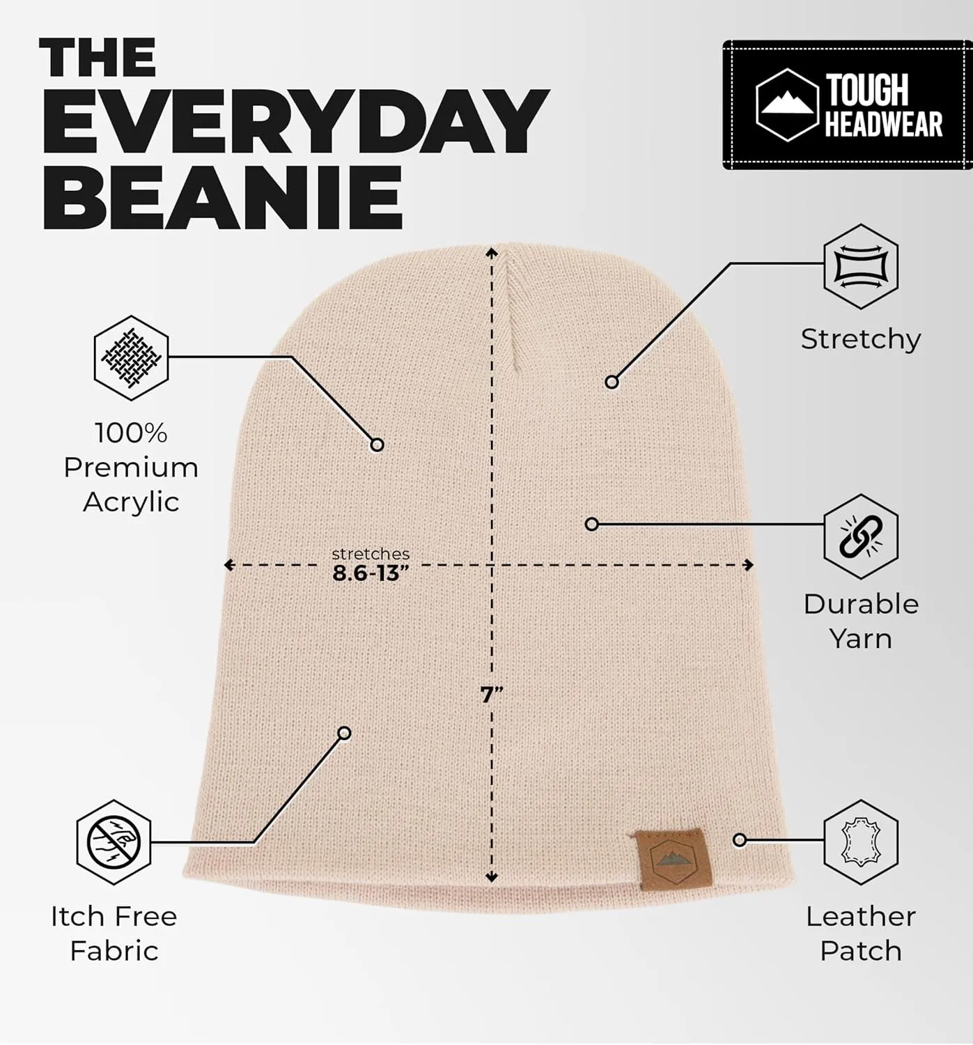 Tough Headwear Daily Knit Beanie - Beanies Hats for Men - Winter Hats for Men & Women - Warm Knitted Hats for Cold Weather