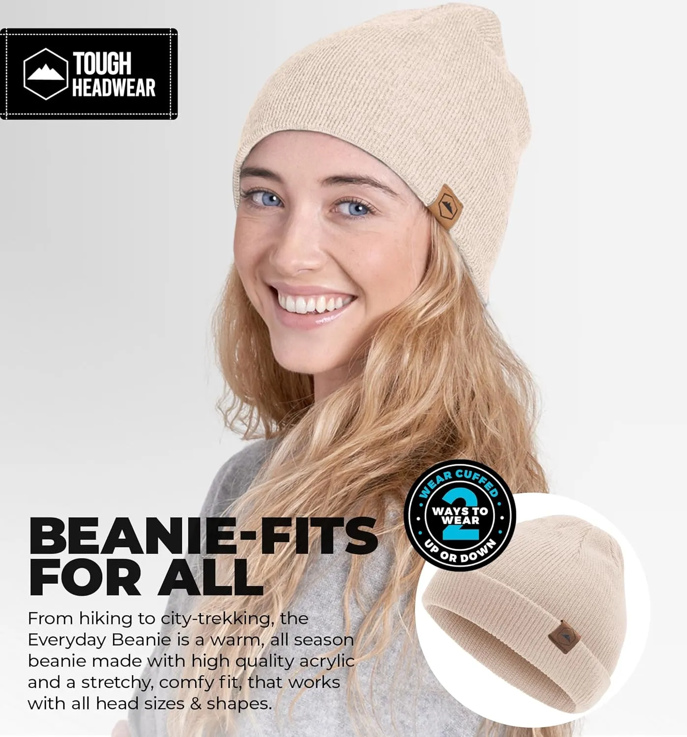 Tough Headwear Daily Knit Beanie - Beanies Hats for Men - Winter Hats for Men & Women - Warm Knitted Hats for Cold Weather
