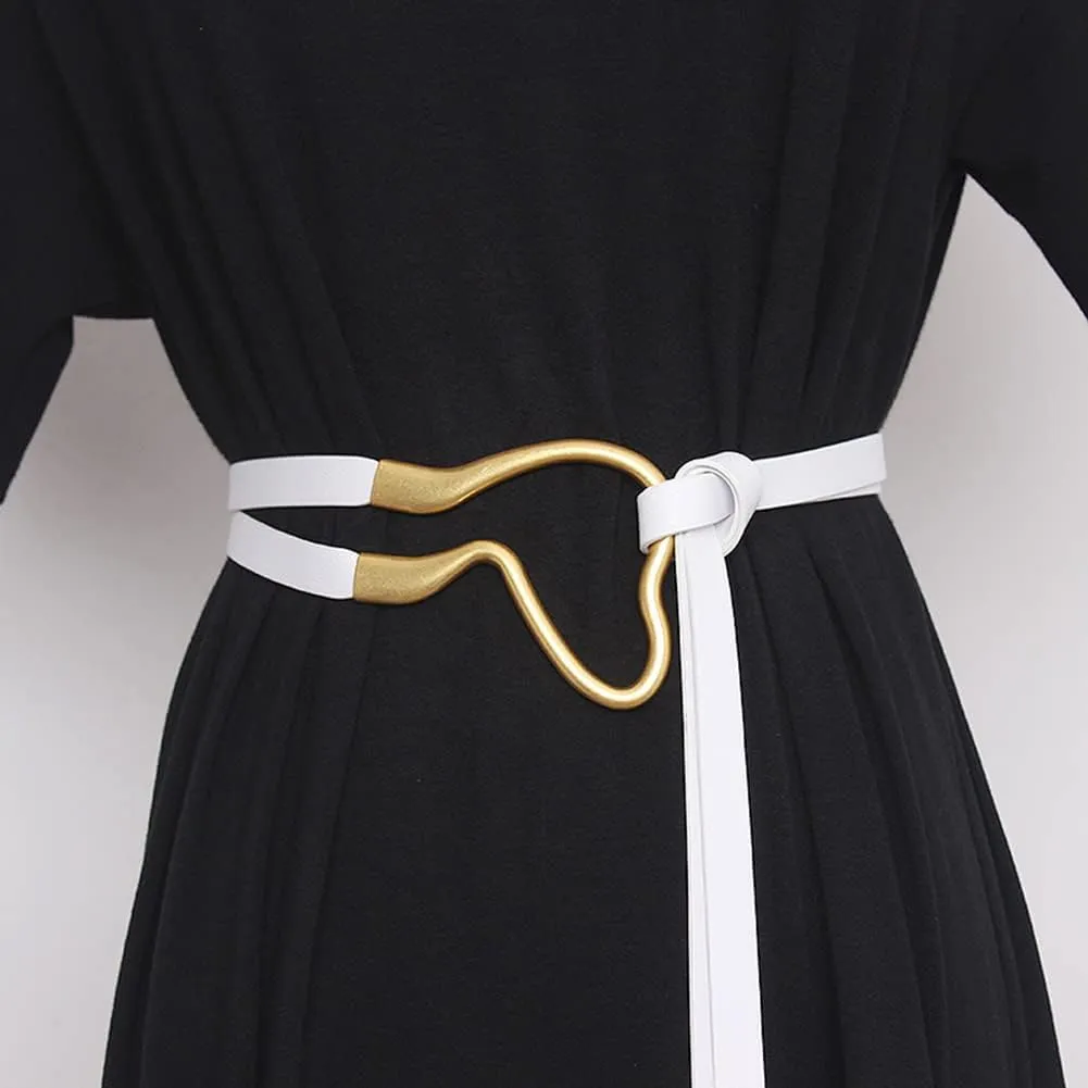 Women Double Strap Tie Knot PU Leather Belt Big Buckle Waist Cinch