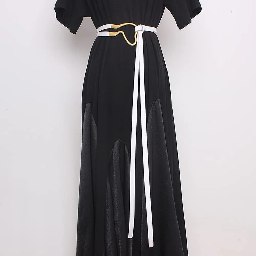 Women Double Strap Tie Knot PU Leather Belt Big Buckle Waist Cinch