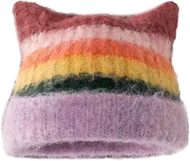 Women Girls Cute Cat Ears Beanie Hat Winter Warm Knit Hat Retro Y2K Skull Caps Soft Slouchy Crochet Hats Ski Cap