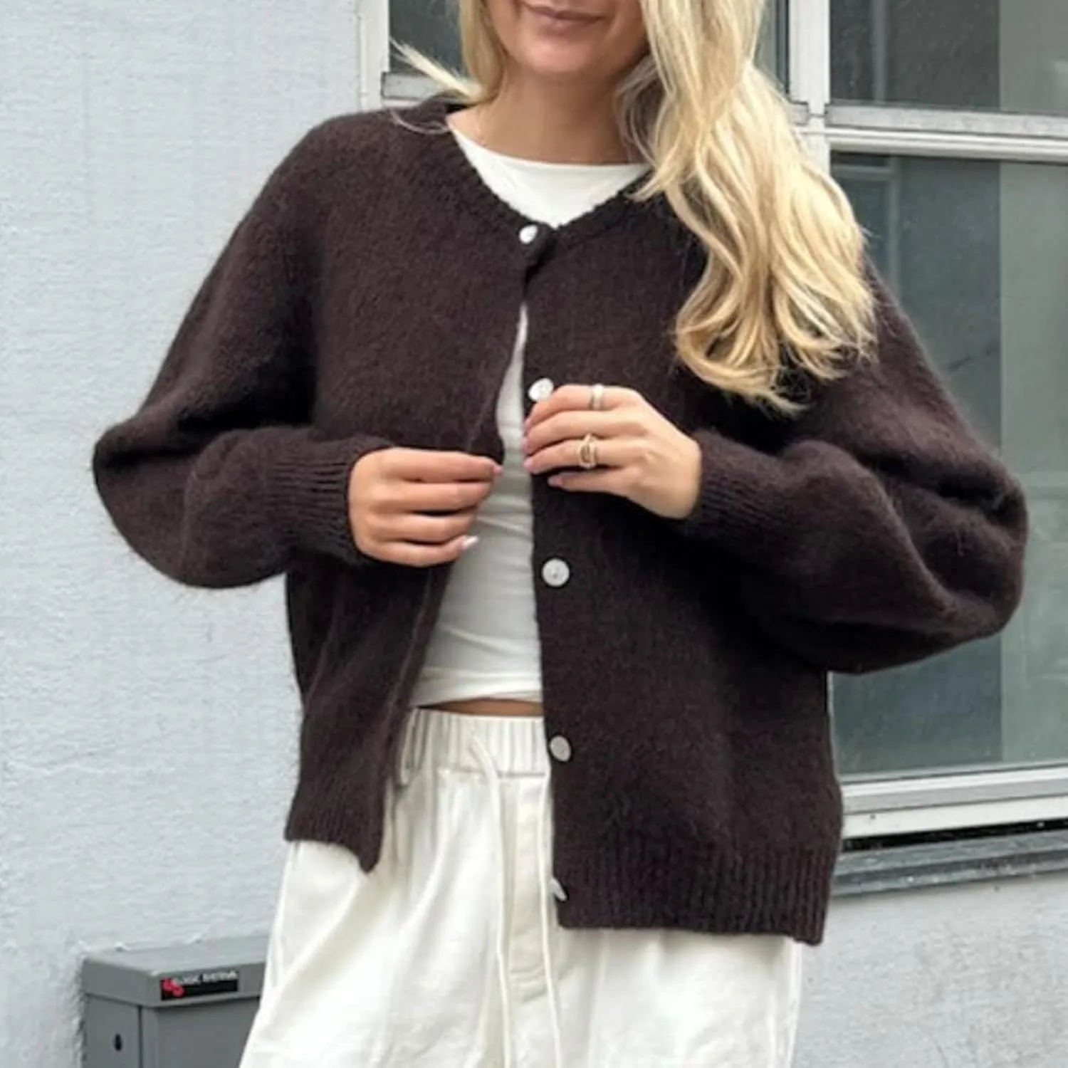 Women Y2k Knitted Cropped Cardigan Sweater Long Sleeve Crewneck Button Down Open Front Knitwear Top Streetwear