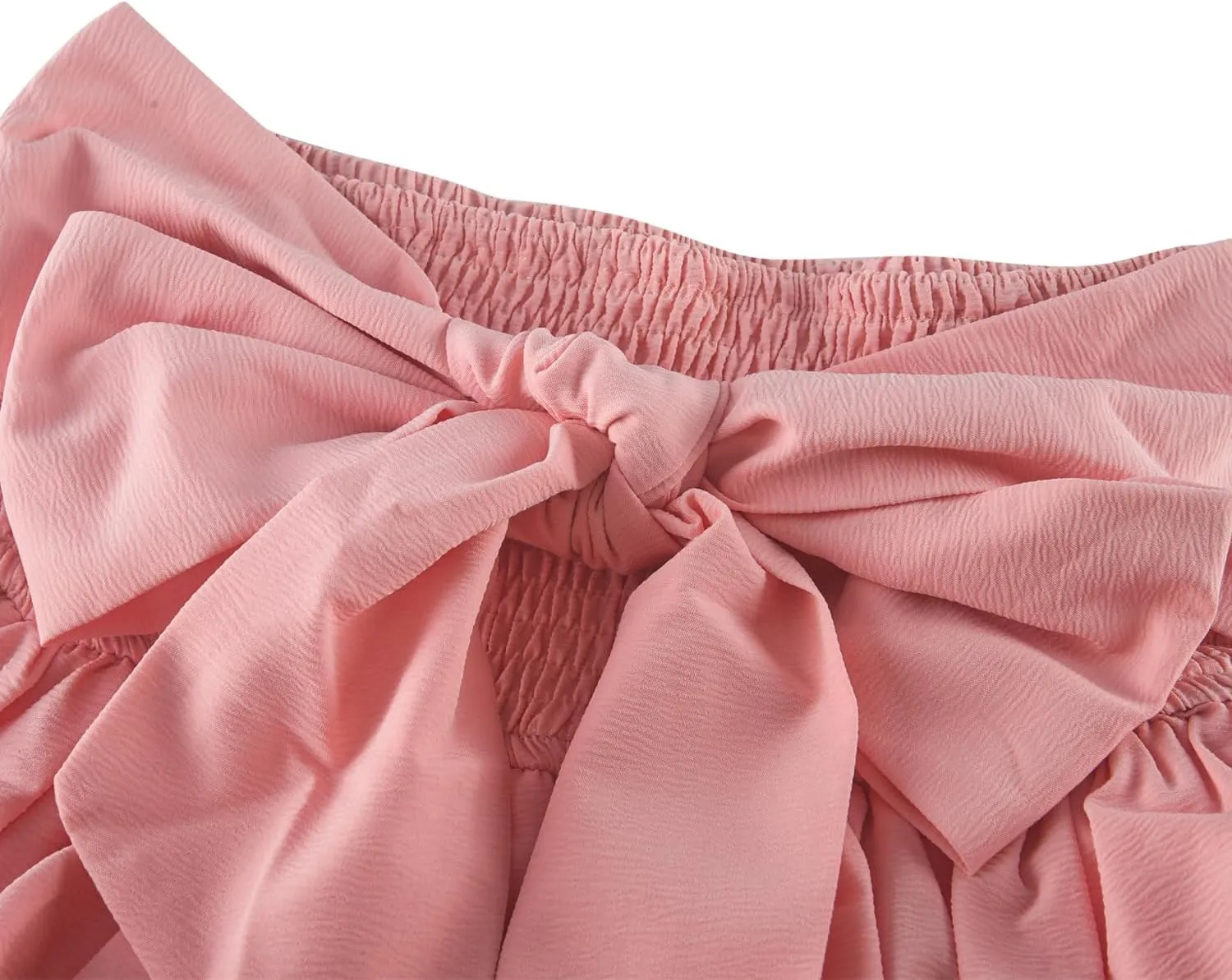 Women's Bow Front Mini Skirt High Shirred Waist Layered Ruffle Hem Short Cake Skirts
