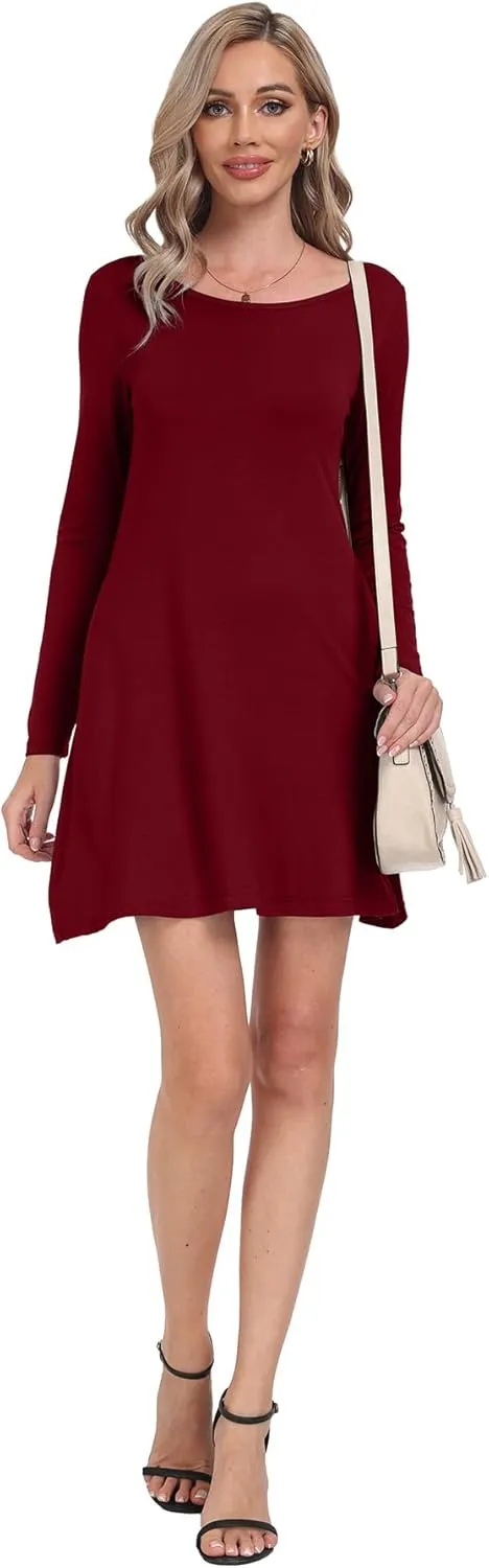 Women's Long Sleeve Pockets Casual Loose T-Shirt Dresses