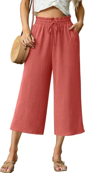 Womens Wide Leg High Waisted with Tie Belt Pockets Summer 2025 Vacation Pants