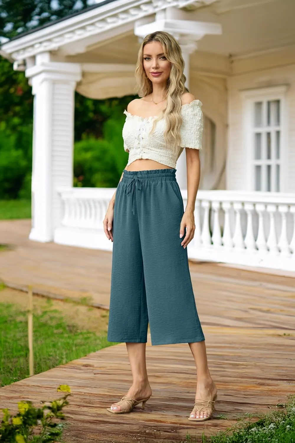 Womens Wide Leg High Waisted with Tie Belt Pockets Summer 2025 Vacation Pants