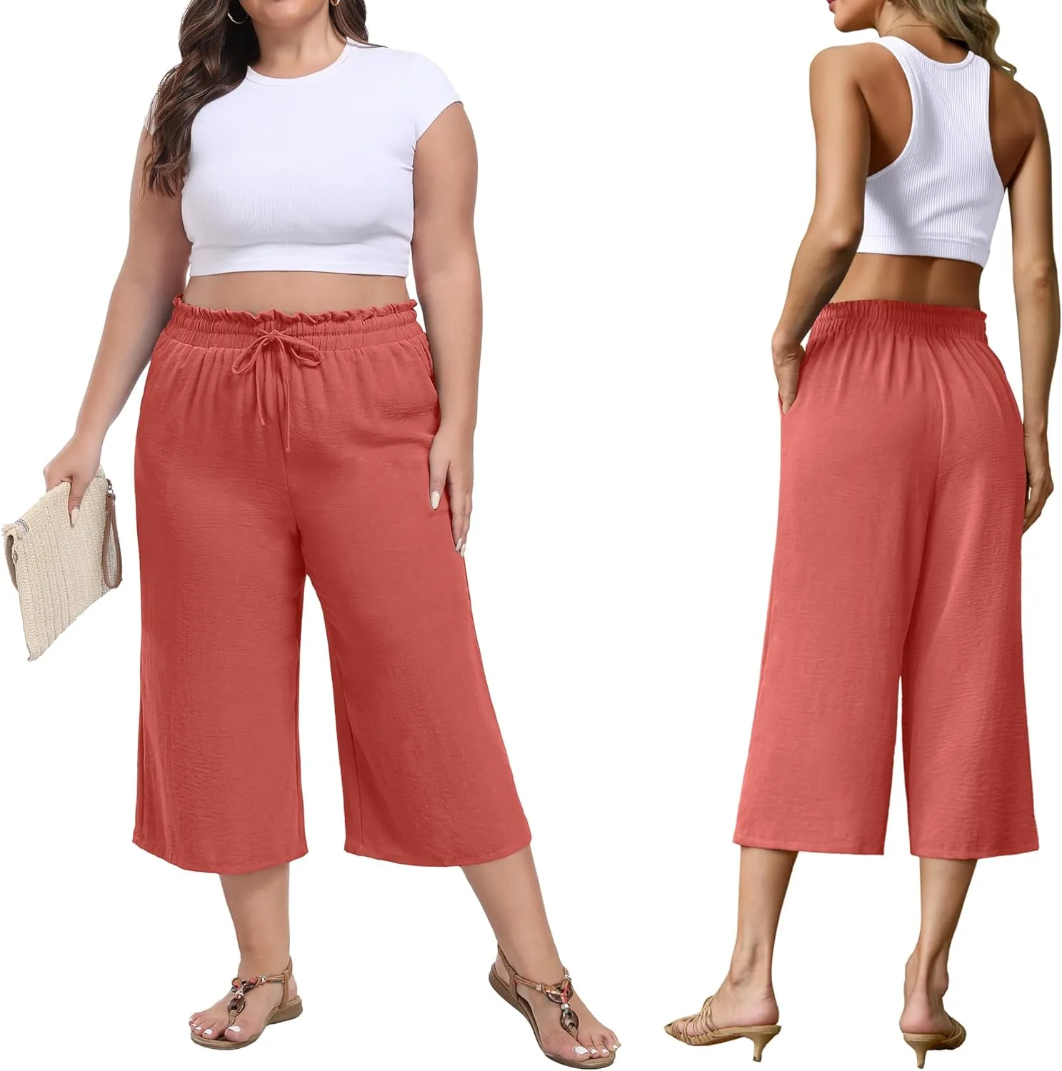 Womens Wide Leg High Waisted with Tie Belt Pockets Summer 2025 Vacation Pants