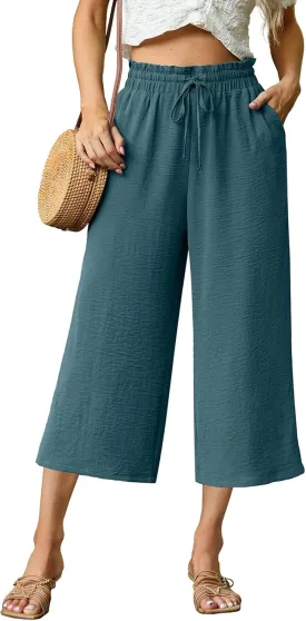 Womens Wide Leg High Waisted with Tie Belt Pockets Summer 2025 Vacation Pants