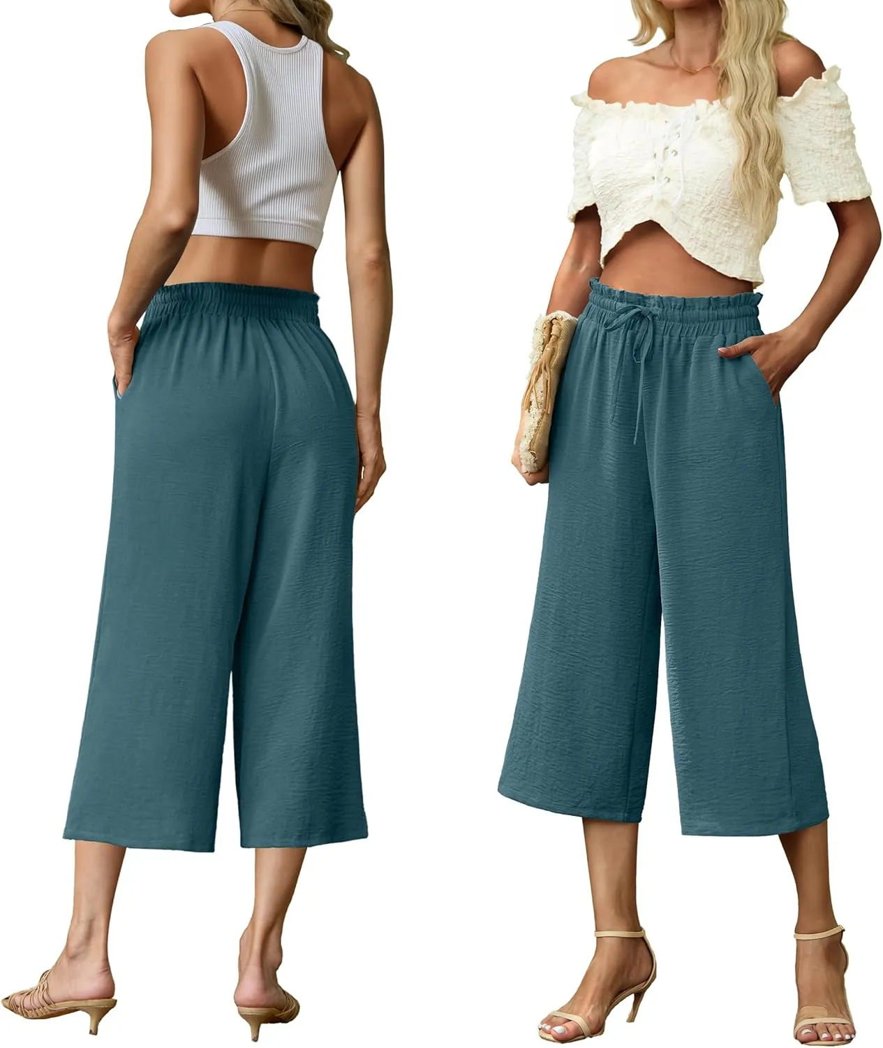 Womens Wide Leg High Waisted with Tie Belt Pockets Summer 2025 Vacation Pants