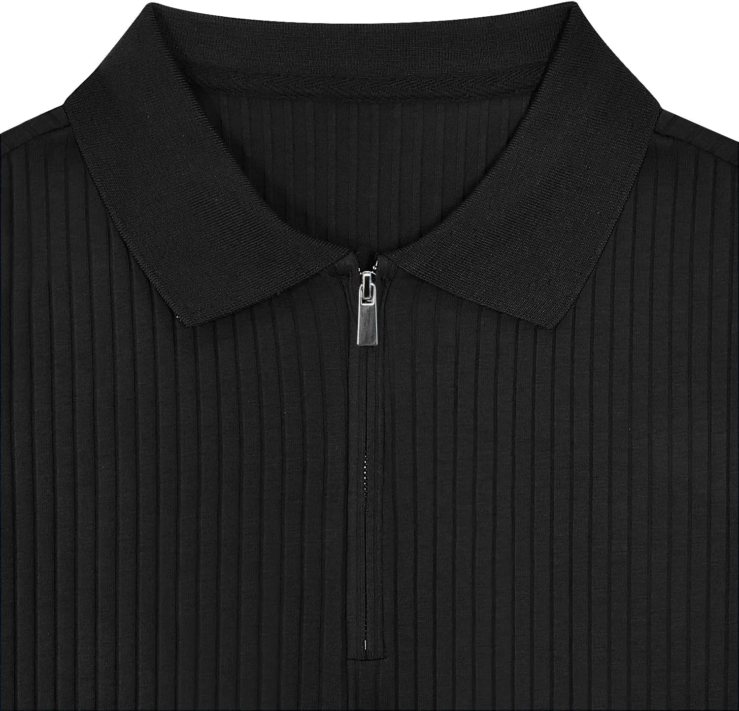 Zipper Muscle Polo Shirts for Men Slim Fit Short Sleeve Cotton Ribbed Knit Golf Shirt