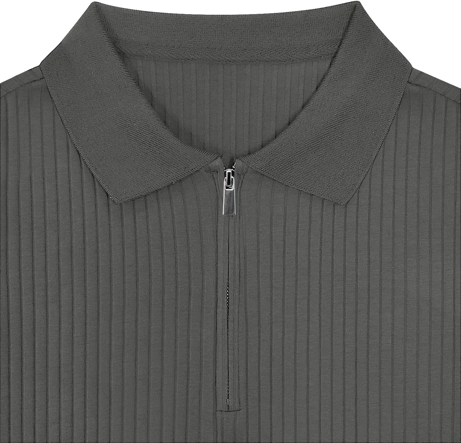 Zipper Muscle Polo Shirts for Men Slim Fit Short Sleeve Cotton Ribbed Knit Golf Shirt